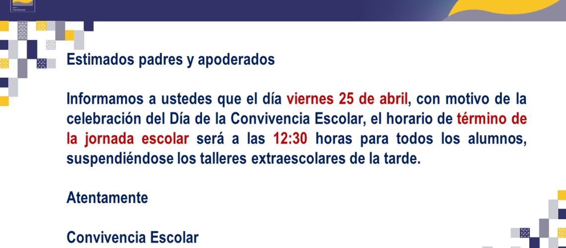 INFORMATIVO|circular término clases día 25 de abril